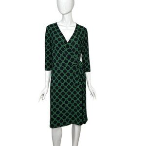 Lauren Ralph Lauren Dress Size 10 Black Green Design Faux Wrap With Tie At Waist